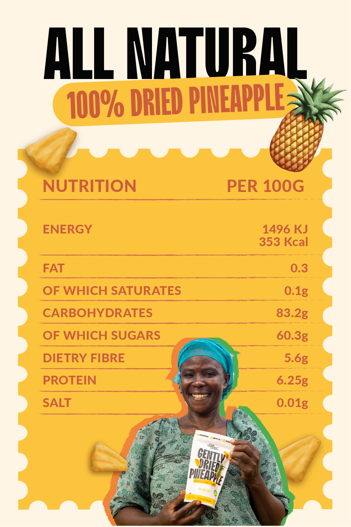 All natural 100% dried pineapple healthy snack