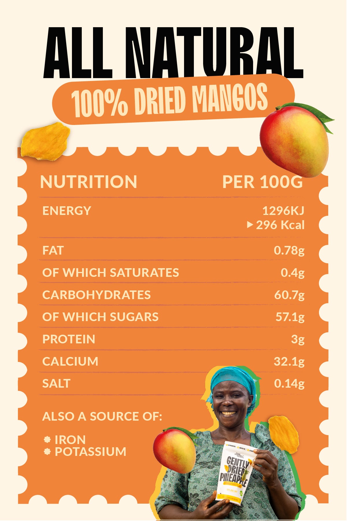All Natural 100% Dried Mango Slides & Nutritional Information less than 300Kcal per 100g